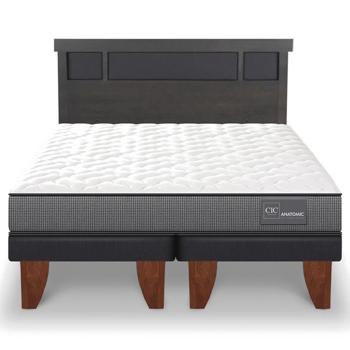 JUEGO DE DORMITORIO CIC CAMA EUROPEA DUBLIN ANATOMIC BD 2 PLAZAS + RESPALDO GRIS - 1
