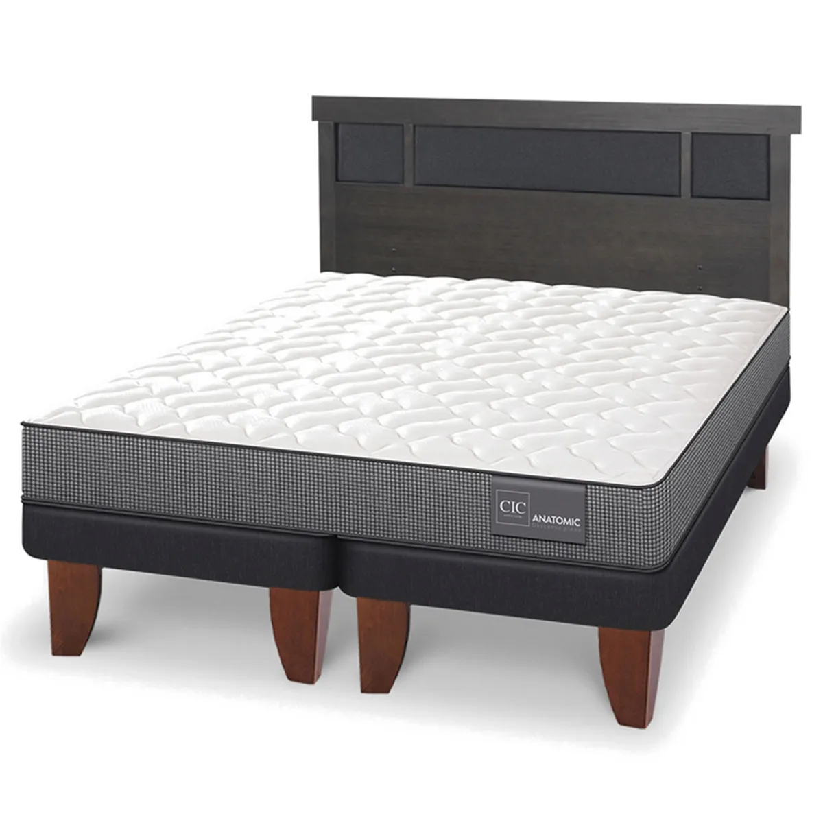 JUEGO DE DORMITORIO CIC CAMA EUROPEA DUBLIN ANATOMIC BD 2 PLAZAS + RESPALDO GRIS - 2