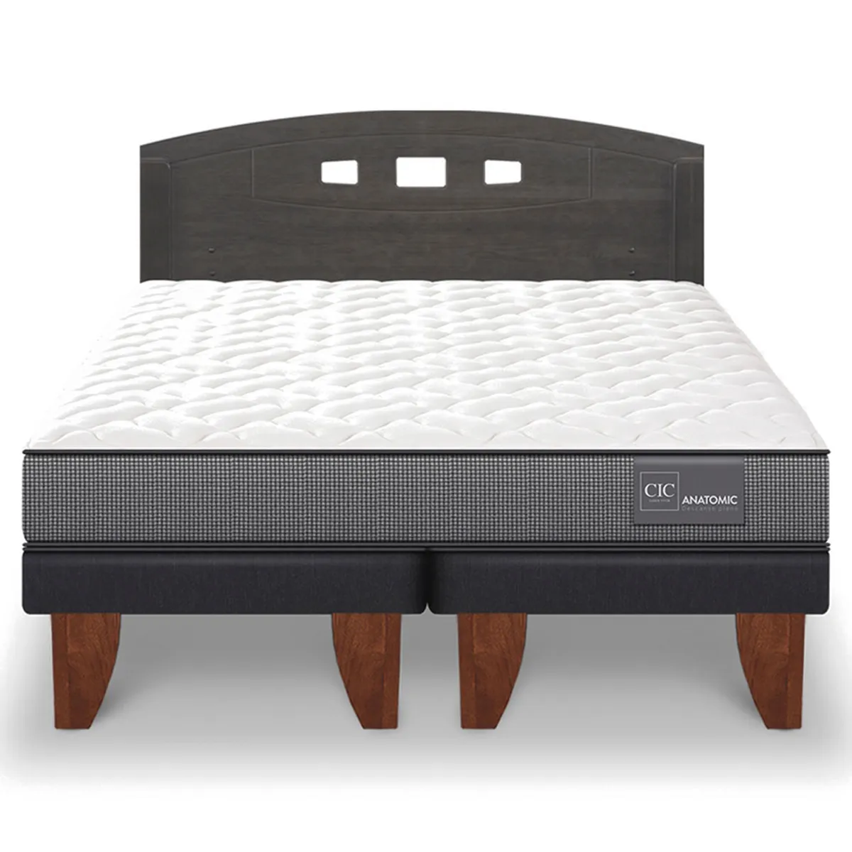 JUEGO DE DORMITORIO CIC CAMA EUROPEA GALES ANATOMIC BD 2 PLAZAS + RESPALDO GRIS - 1