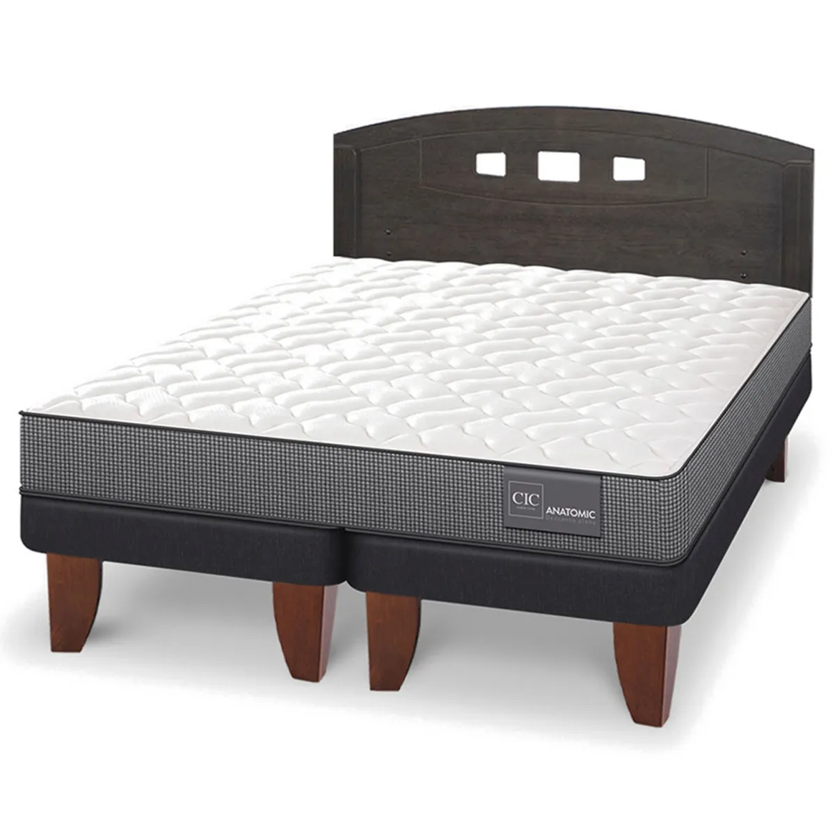 JUEGO DE DORMITORIO CIC CAMA EUROPEA GALES ANATOMIC BD 2 PLAZAS + RESPALDO GRIS - 2