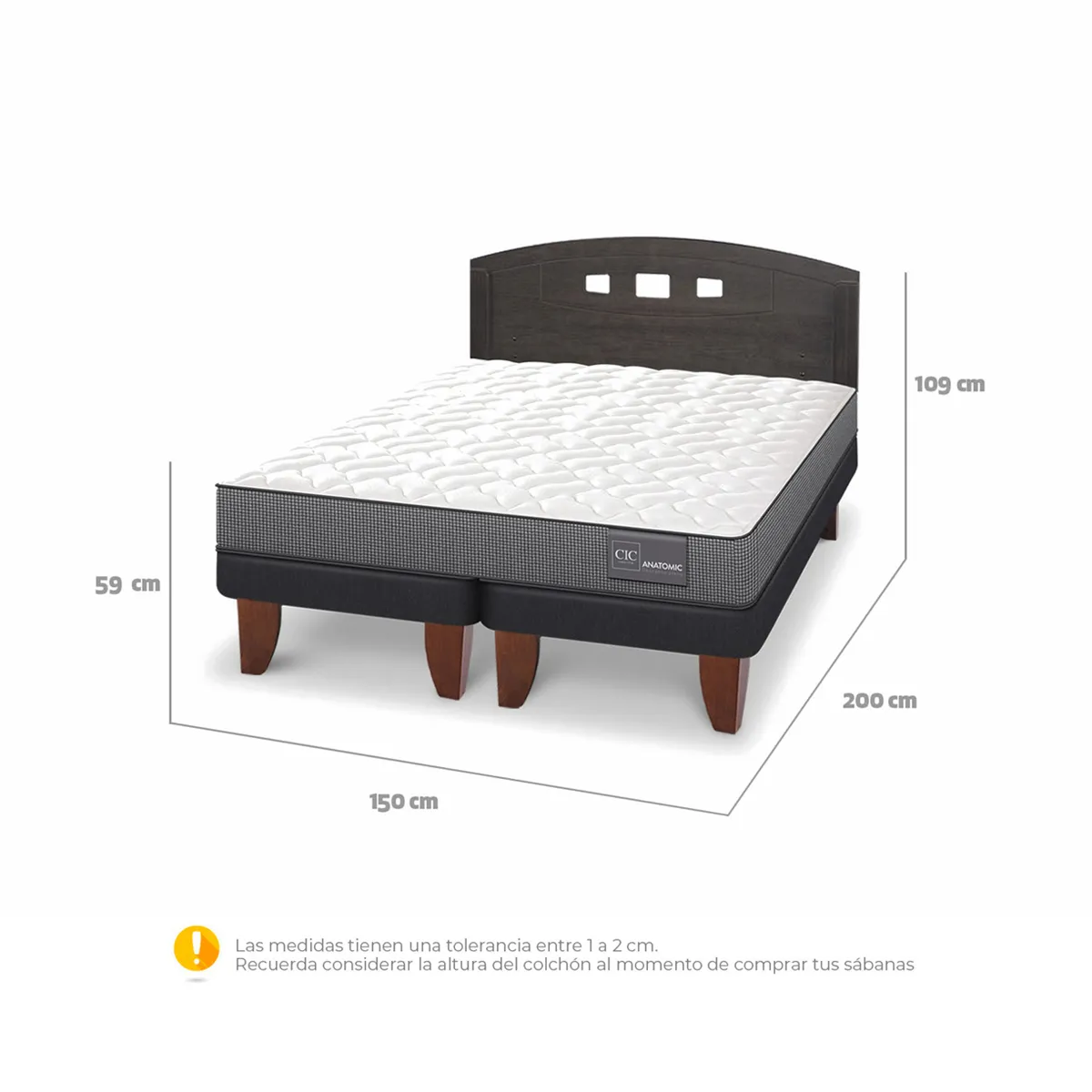 JUEGO DE DORMITORIO CIC CAMA EUROPEA GALES ANATOMIC BD 2 PLAZAS + RESPALDO GRIS - 3