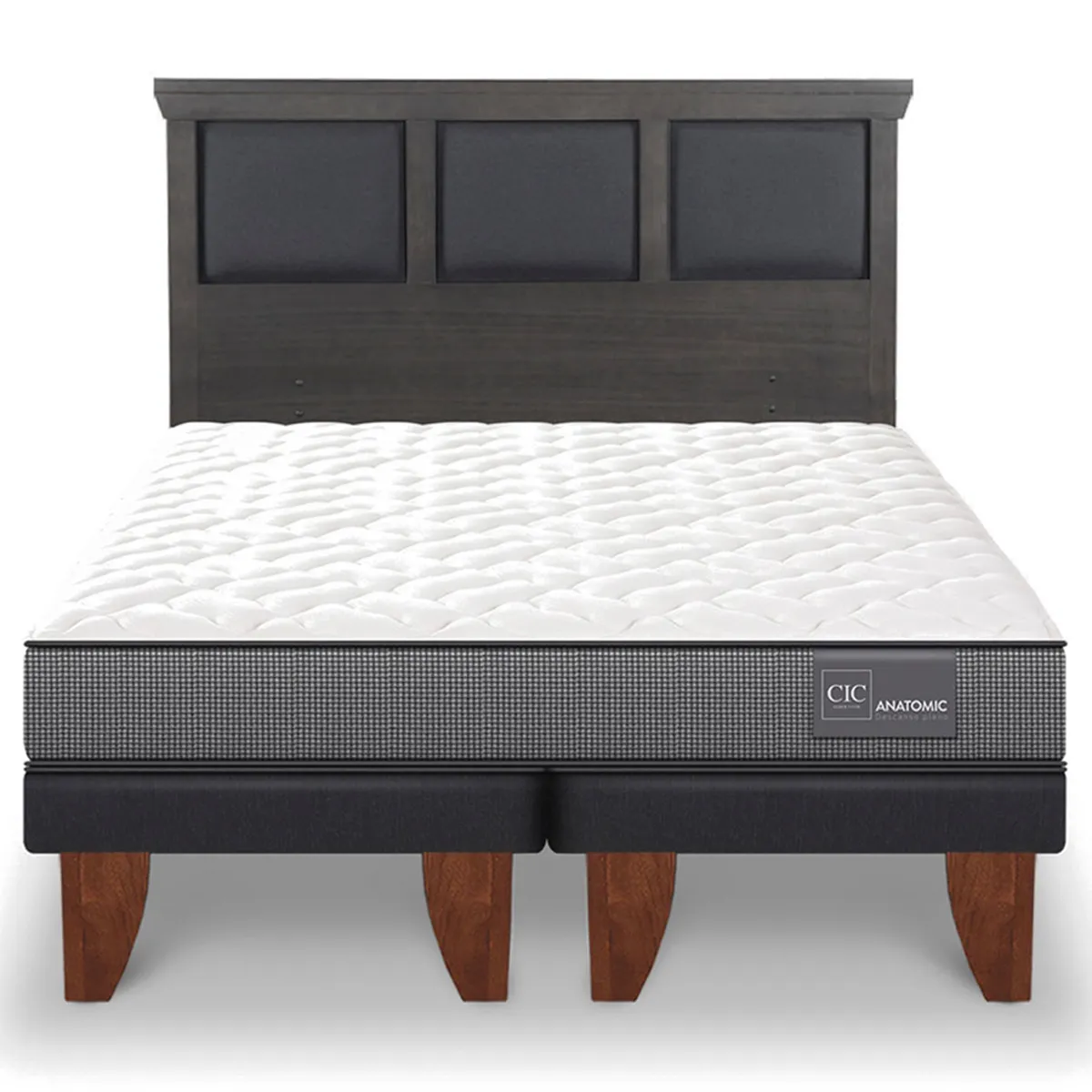 JUEGO DE DORMITORIO CIC CAMA EUROPEA TORINO ANATOMIC BD 2 PLAZAS + RESPALDO GRIS - 1