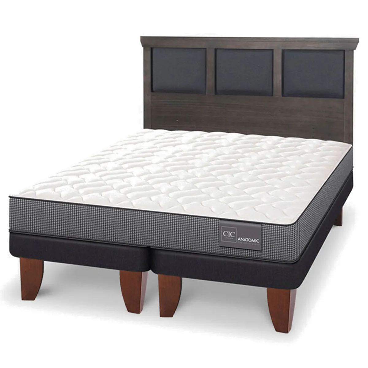 JUEGO DE DORMITORIO CIC CAMA EUROPEA TORINO ANATOMIC BD 2 PLAZAS + RESPALDO GRIS - 2