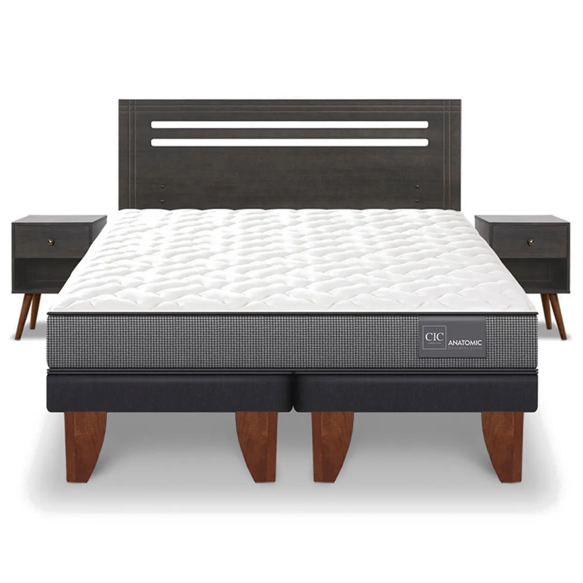 JUEGO DE DORMITORIO CIC CAMA EUROPEA ANATOMIC BD 2 PLAZAS + SET MUNICH GRIS - 1