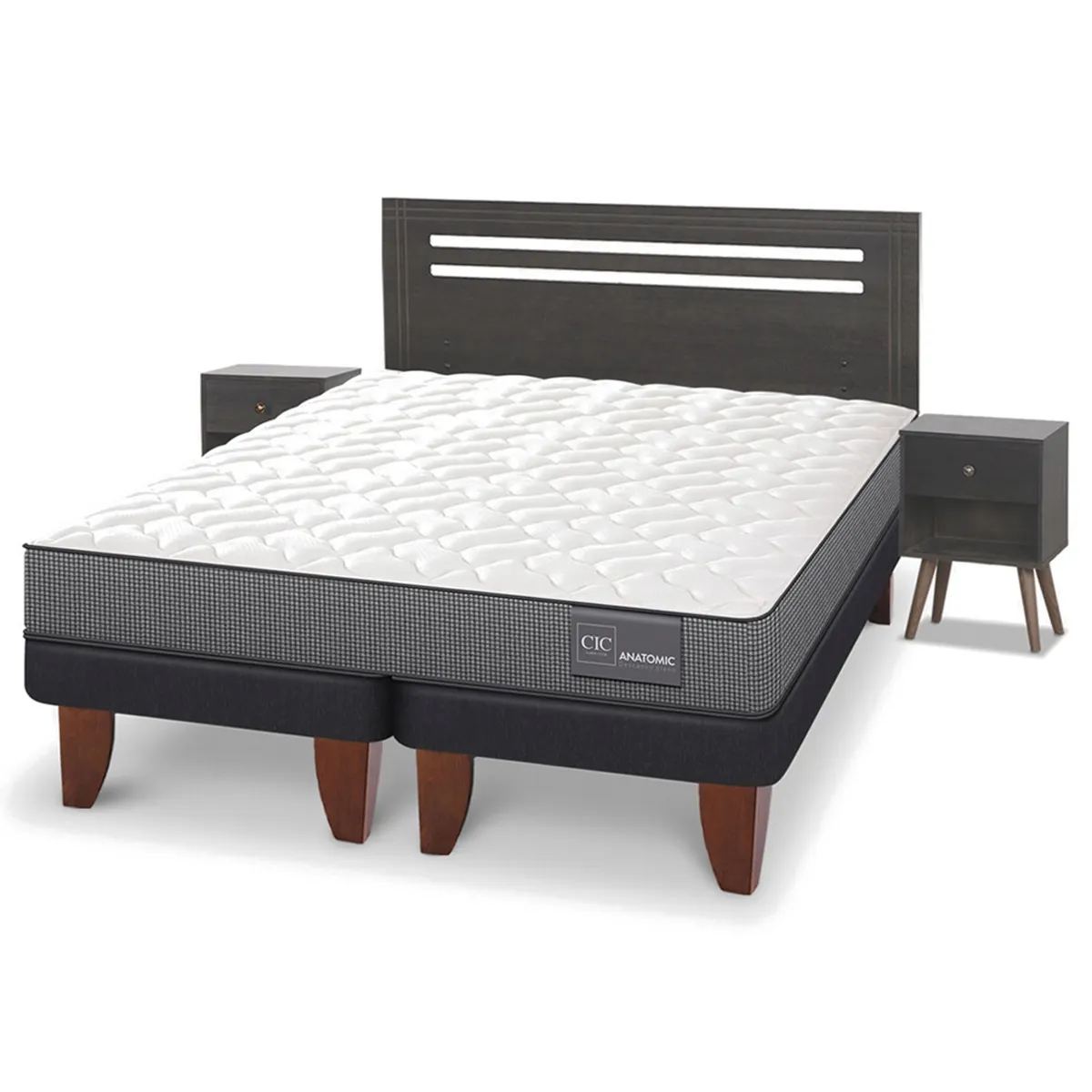 JUEGO DE DORMITORIO CIC CAMA EUROPEA ANATOMIC BD 2 PLAZAS + SET MUNICH GRIS - 2