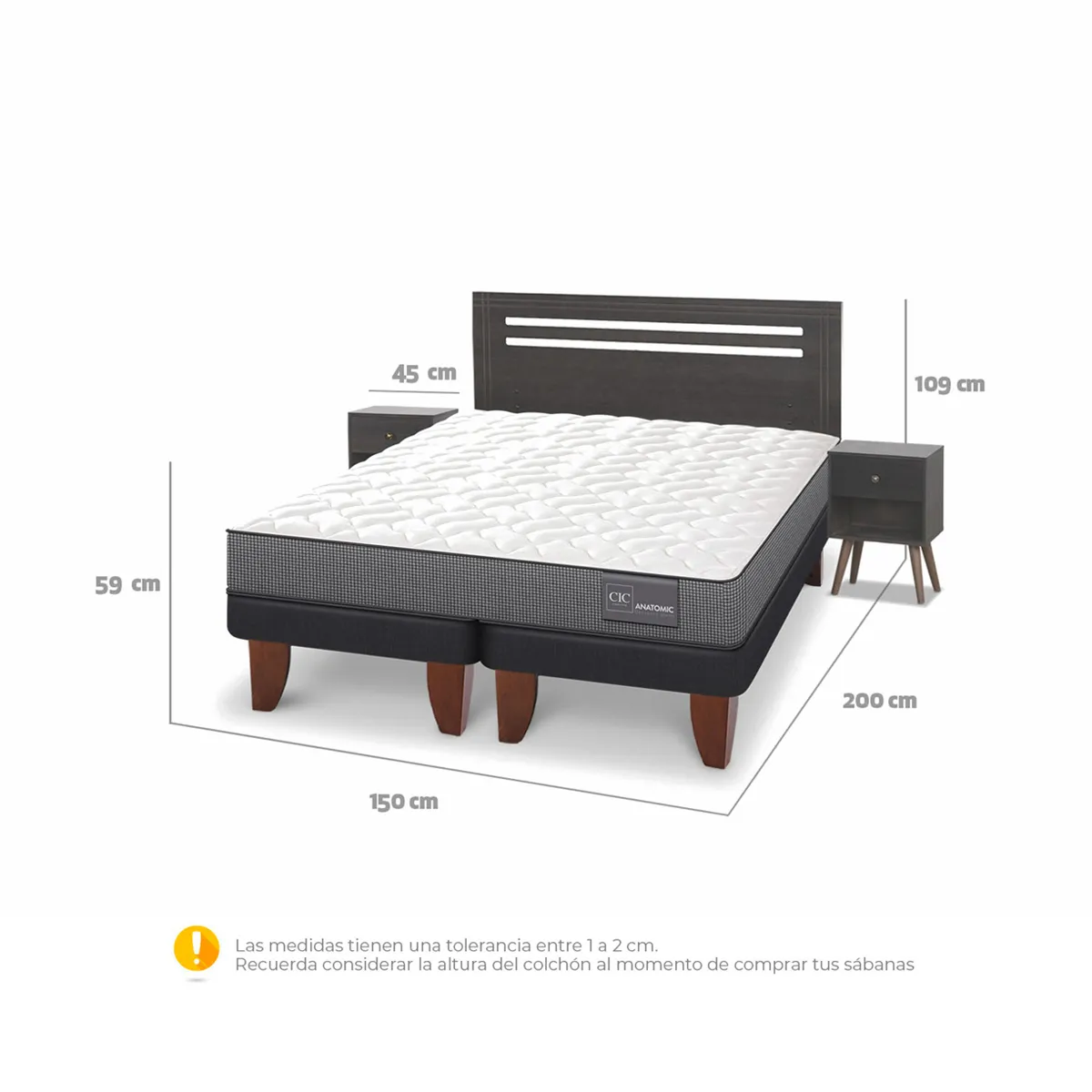 JUEGO DE DORMITORIO CIC CAMA EUROPEA ANATOMIC BD 2 PLAZAS + SET MUNICH GRIS - 3