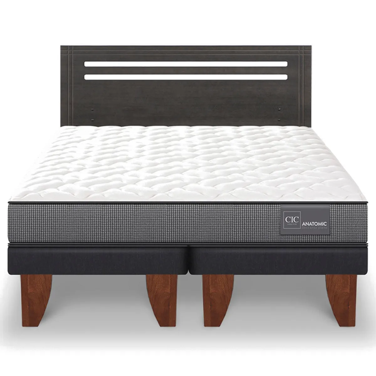 JUEGO DE DORMITORIO CIC CAMA EUROPEA MUNICH ANATOMIC BD 2 PLAZAS + RESPALDO GRIS - 1