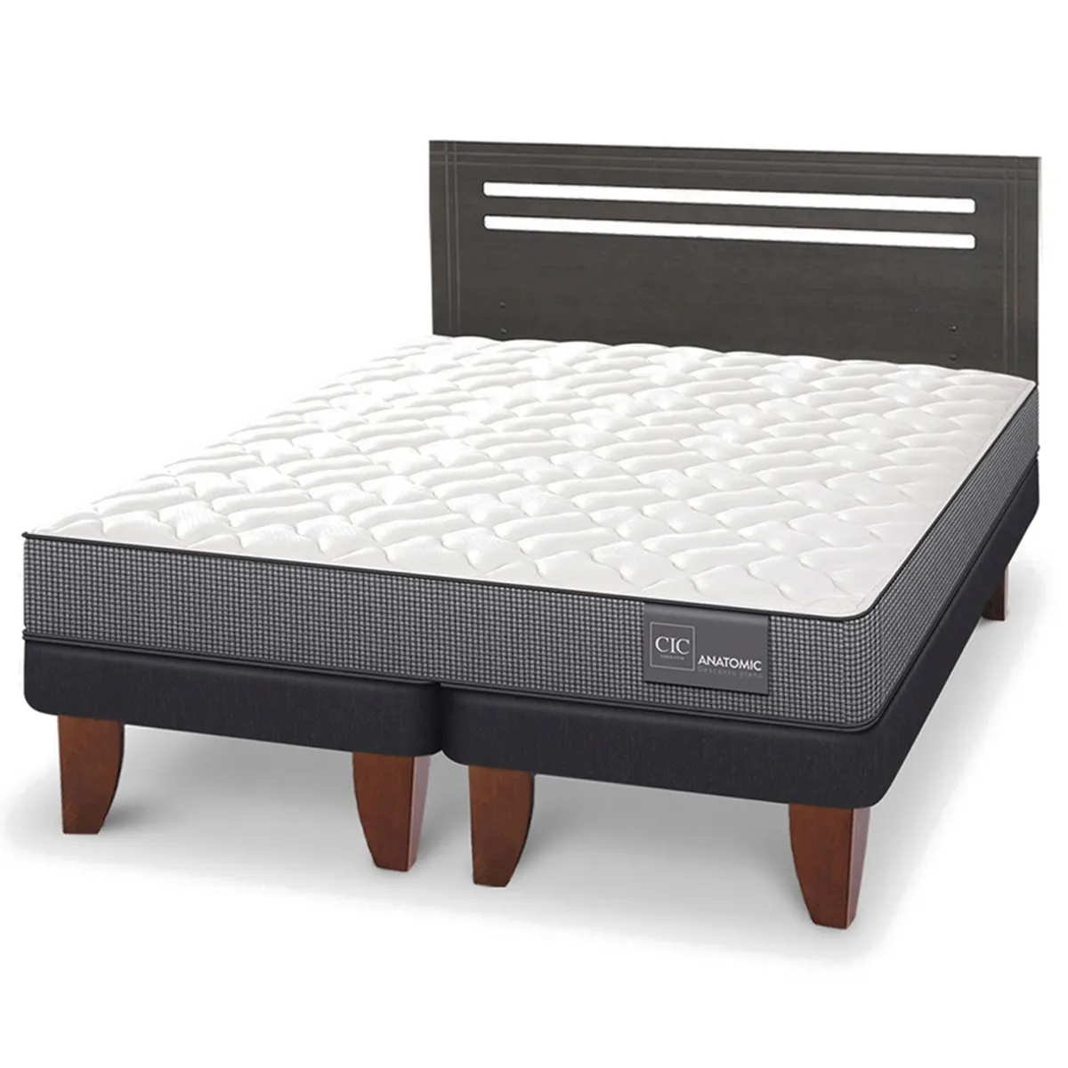 JUEGO DE DORMITORIO CIC CAMA EUROPEA MUNICH ANATOMIC BD 2 PLAZAS + RESPALDO GRIS - 2