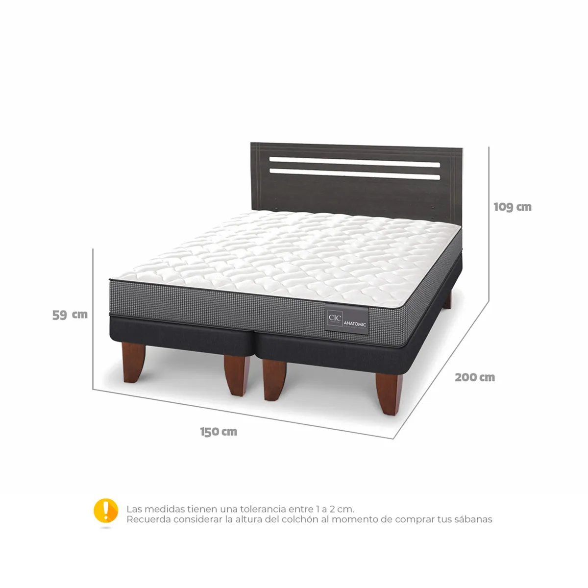 JUEGO DE DORMITORIO CIC CAMA EUROPEA MUNICH ANATOMIC BD 2 PLAZAS + RESPALDO GRIS - 3