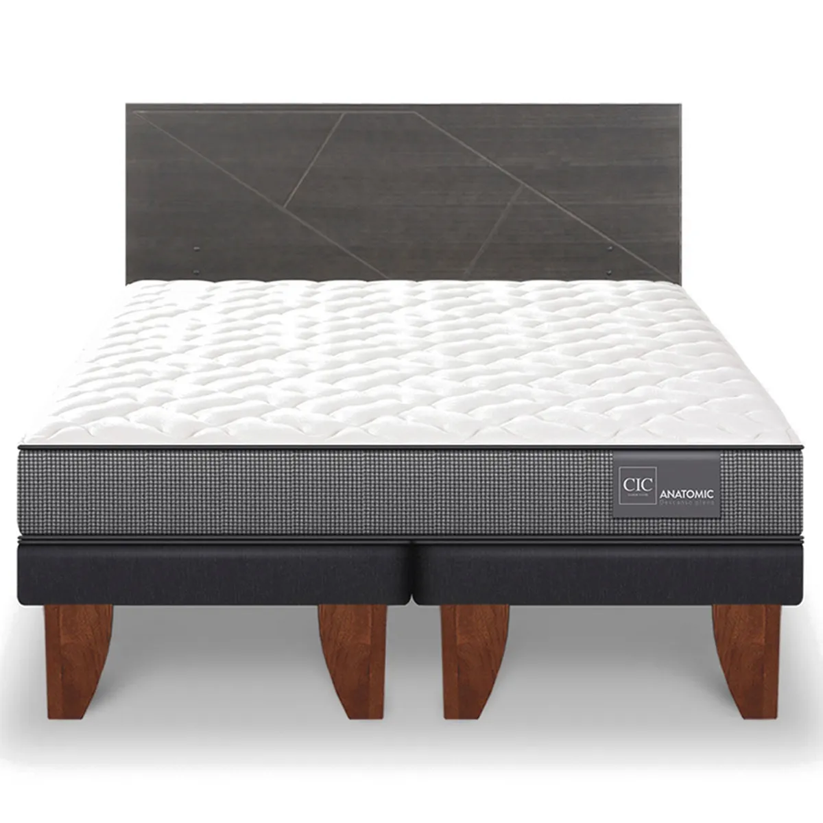 JUEGO DE DORMITORIO CIC CAMA EUROPEA ANATOMIC BD 2 PLAZAS + RESPALDO VILLARRICA GRIS - 1