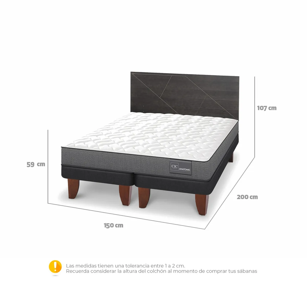 JUEGO DE DORMITORIO CIC CAMA EUROPEA ANATOMIC BD 2 PLAZAS + RESPALDO VILLARRICA GRIS - 3