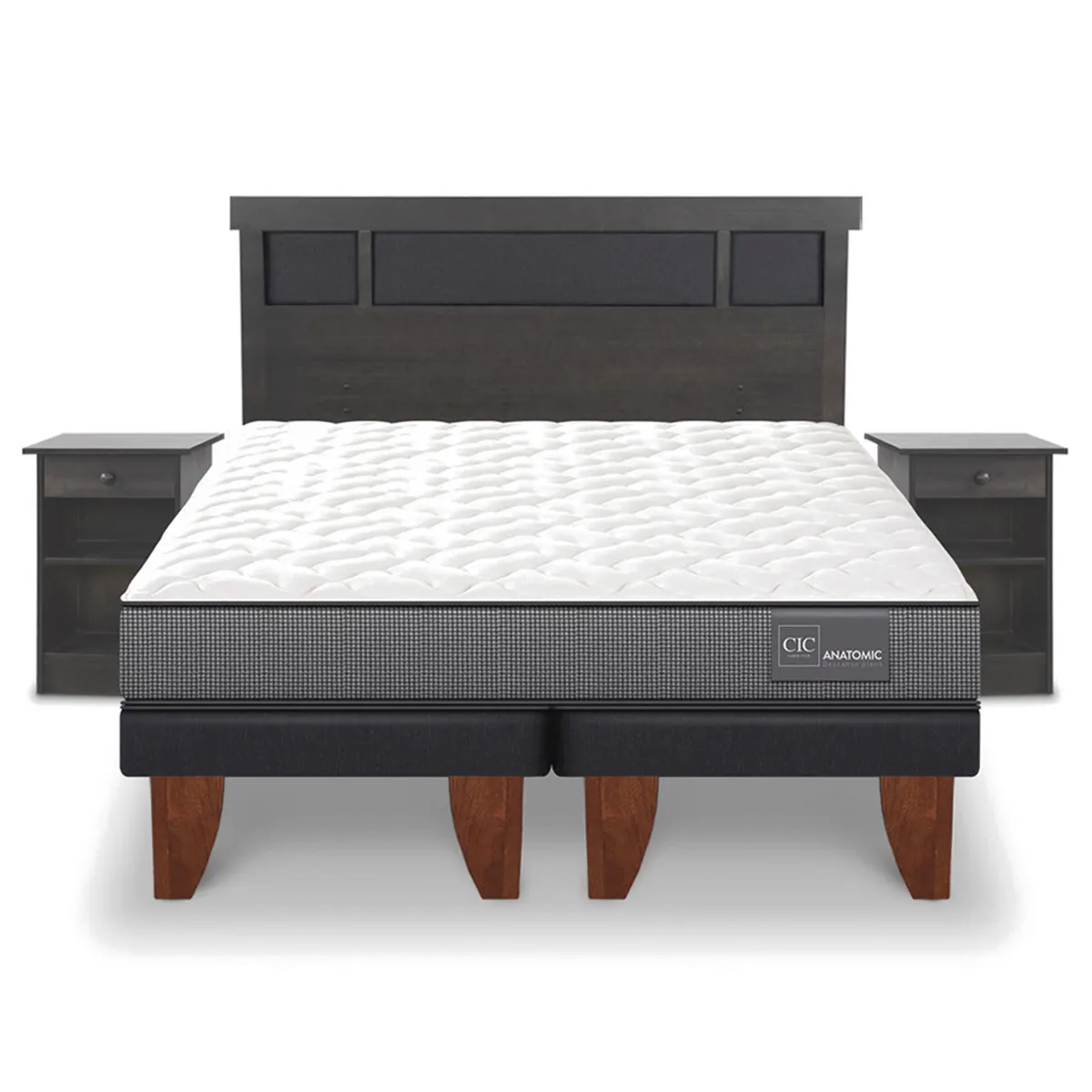 JUEGO DE DORMITORIO CIC CAMA EUROPEA ANATOMIC BD 2 PLAZAS + SET DUBLIN GRIS - 1