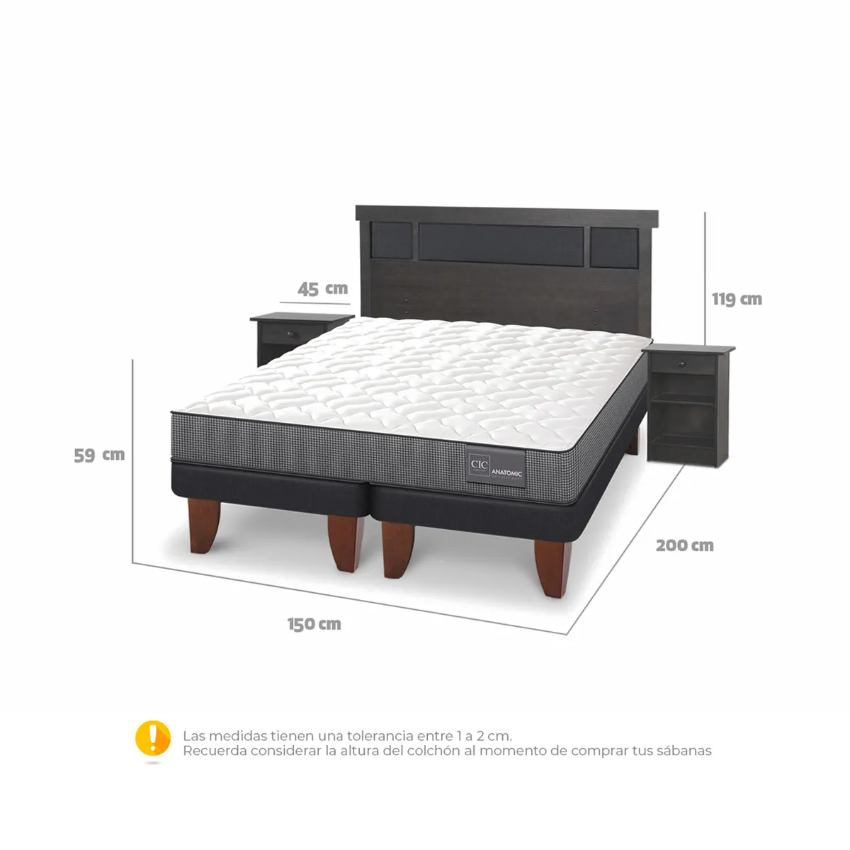 JUEGO DE DORMITORIO CIC CAMA EUROPEA ANATOMIC BD 2 PLAZAS + SET DUBLIN GRIS - 3