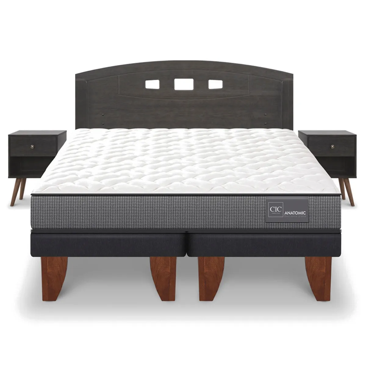 JUEGO DE DORMITORIO CIC CAMA EUROPEA ANATOMIC BD 2 PLAZAS + SET GALES GRIS - 1