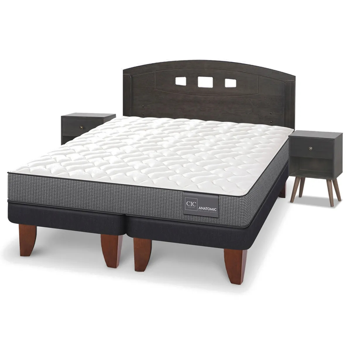 JUEGO DE DORMITORIO CIC CAMA EUROPEA ANATOMIC BD 2 PLAZAS + SET GALES GRIS - 2