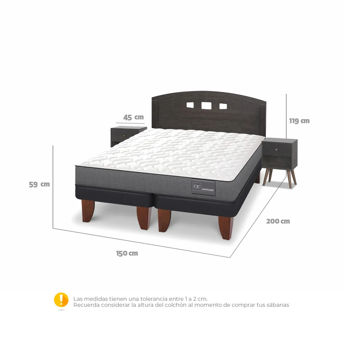 JUEGO DE DORMITORIO CIC CAMA EUROPEA ANATOMIC BD 2 PLAZAS + SET GALES GRIS - 3