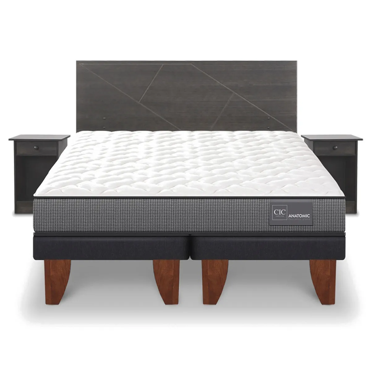 JUEGO DE DORMITORIO CIC CAMA EUROPEA ANATOMIC BD 2 PLAZAS + SET VILLARRICA GRIS - 1