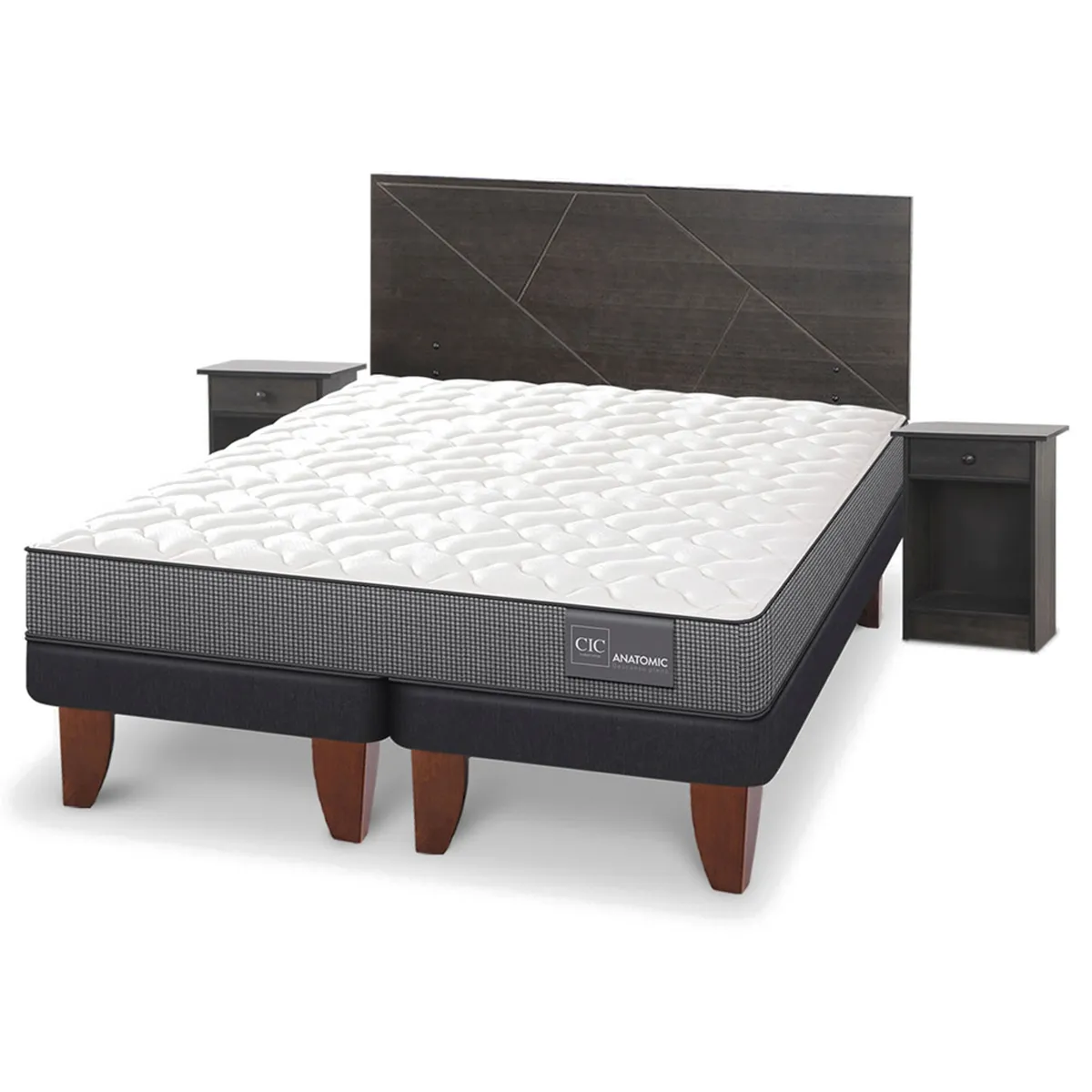 JUEGO DE DORMITORIO CIC CAMA EUROPEA ANATOMIC BD 2 PLAZAS + SET VILLARRICA GRIS - 2