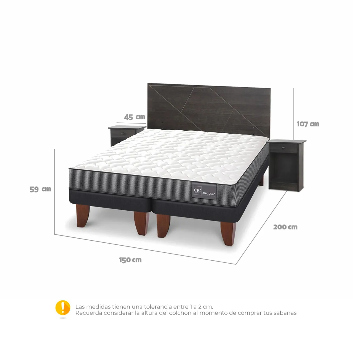 JUEGO DE DORMITORIO CIC CAMA EUROPEA ANATOMIC BD 2 PLAZAS + SET VILLARRICA GRIS - 3