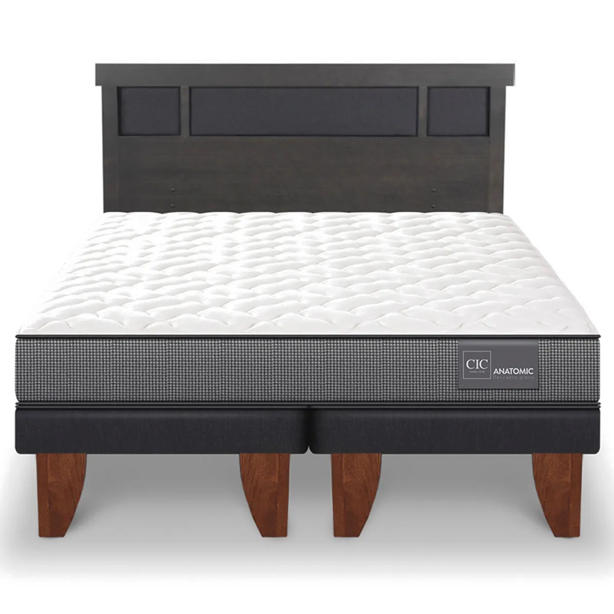 JUEGO DE DORMITORIO CIC CAMA EUROPEA ANATOMIC KING + RESPALDO DUBLIN GRIS - 1