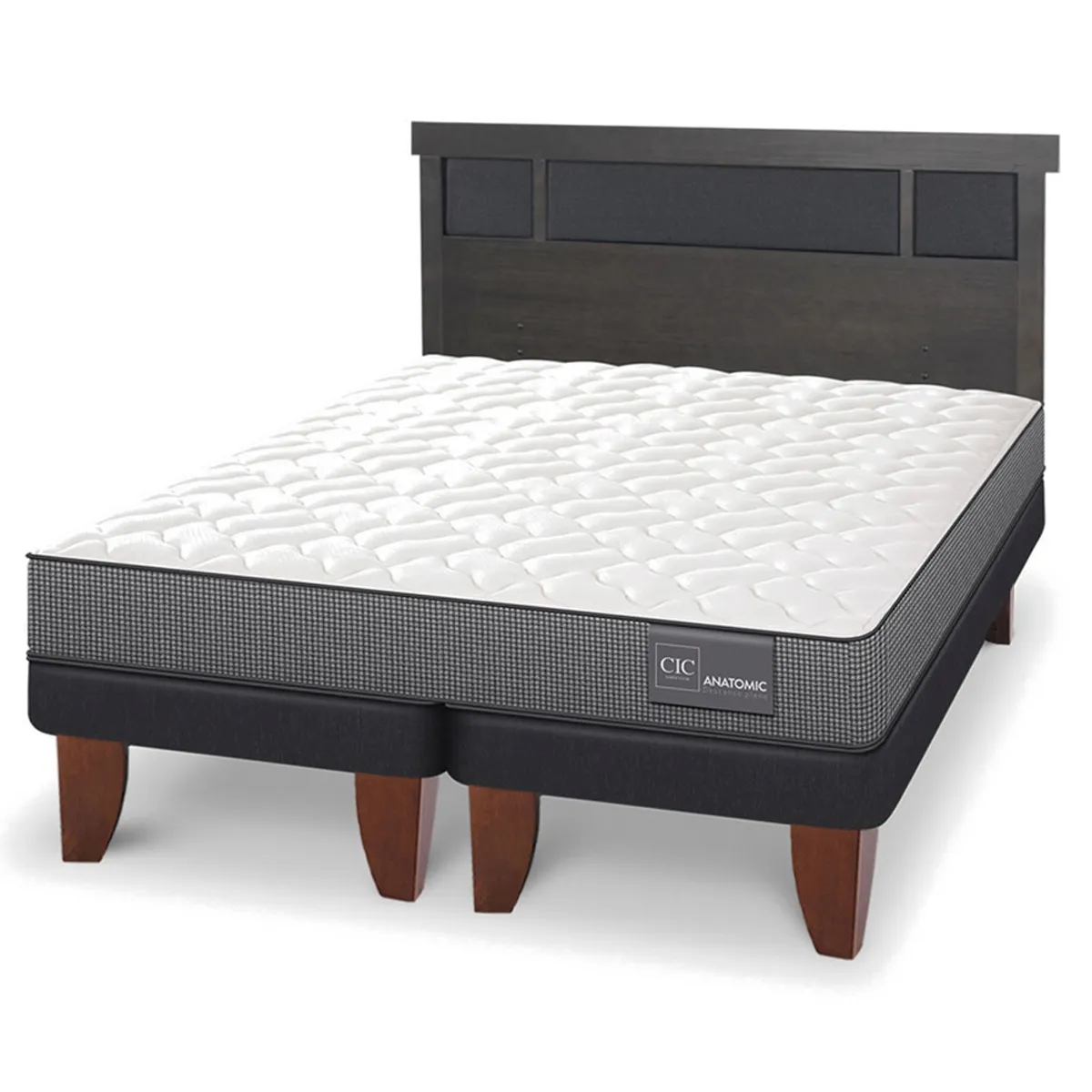 JUEGO DE DORMITORIO CIC CAMA EUROPEA ANATOMIC KING + RESPALDO DUBLIN GRIS - 2