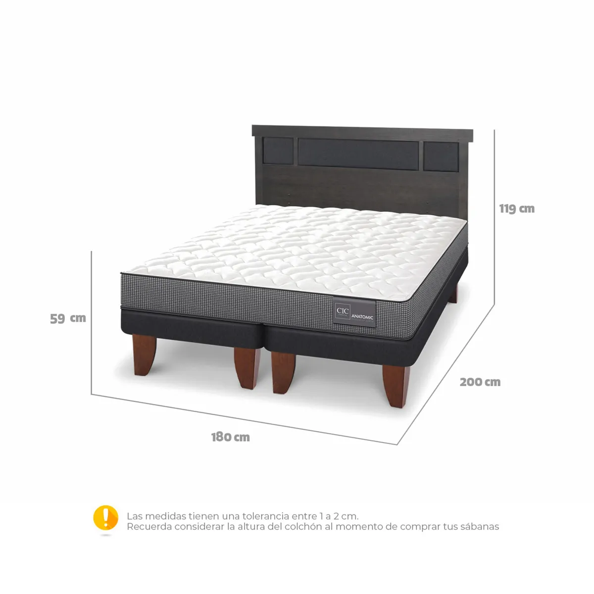 JUEGO DE DORMITORIO CIC CAMA EUROPEA ANATOMIC KING + RESPALDO DUBLIN GRIS - 3