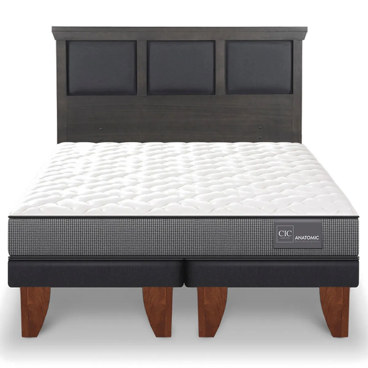 JUEGO DE DORMITORIO CIC CAMA EUROPEA TORINO ANATOMIC BD KING + RESPALDO GRIS