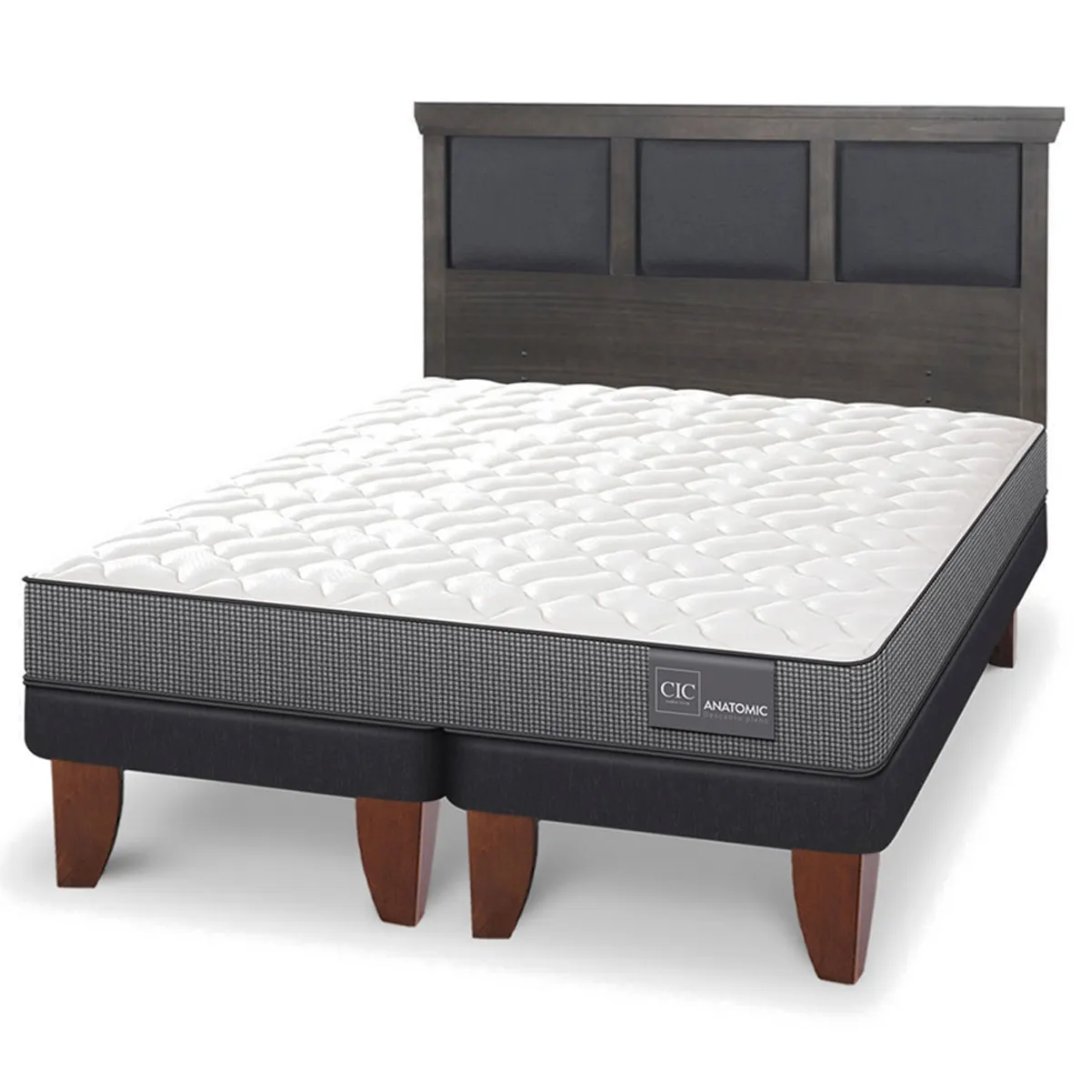 JUEGO DE DORMITORIO CIC CAMA EUROPEA TORINO ANATOMIC BD KING + RESPALDO GRIS - 2