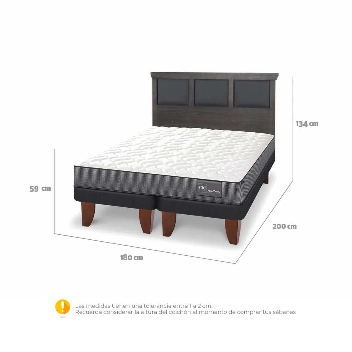 JUEGO DE DORMITORIO CIC CAMA EUROPEA TORINO ANATOMIC BD KING + RESPALDO GRIS - 3
