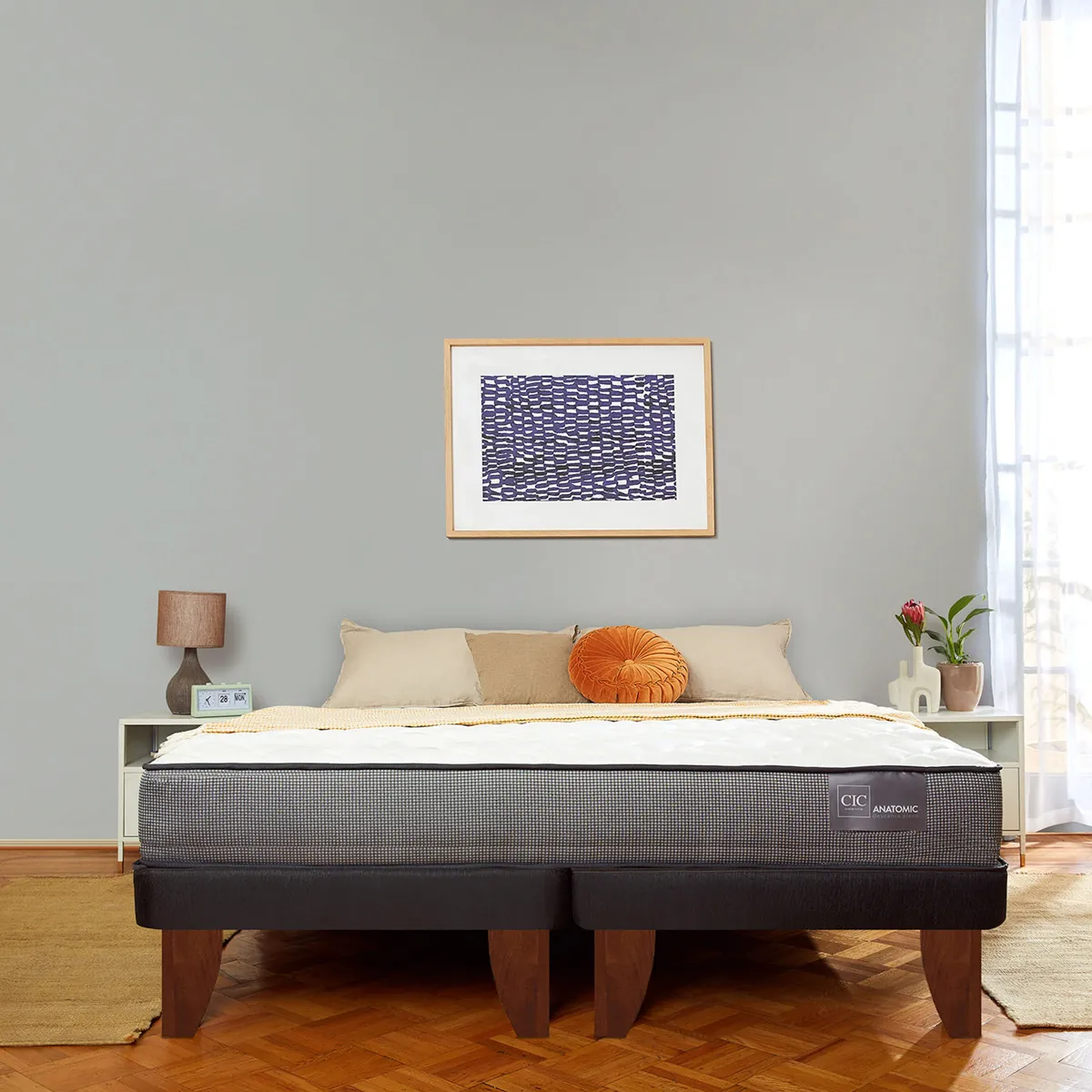 JUEGO DE DORMITORIO CIC CAMA EUROPEA TORINO ANATOMIC BD KING + RESPALDO GRIS - 6