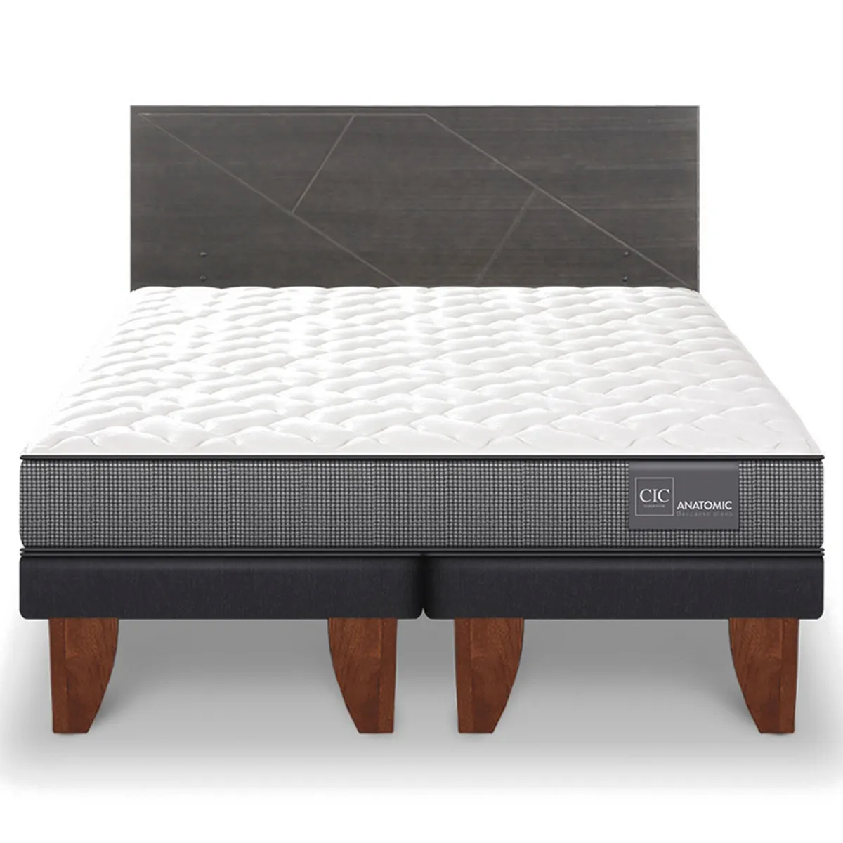 JUEGO DE DORMITORIO CIC CAMA EUROPEA ANATOMIC KING + RESPALDO VILLARRICA GRIS - 1