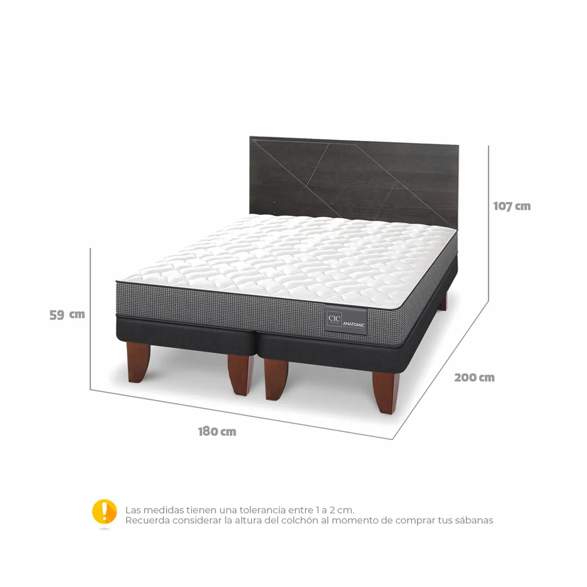 JUEGO DE DORMITORIO CIC CAMA EUROPEA ANATOMIC KING + RESPALDO VILLARRICA GRIS - 3