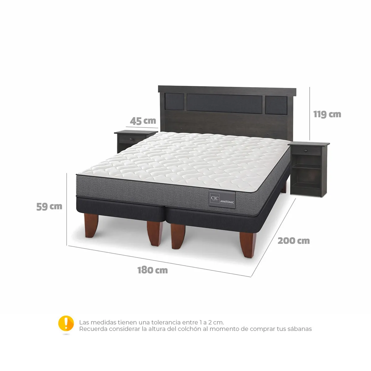 JUEGO DE DORMITORIO CIC CAMA EUROPEA DUBLIN ANATOMIC BD KING + SET GRIS - 3