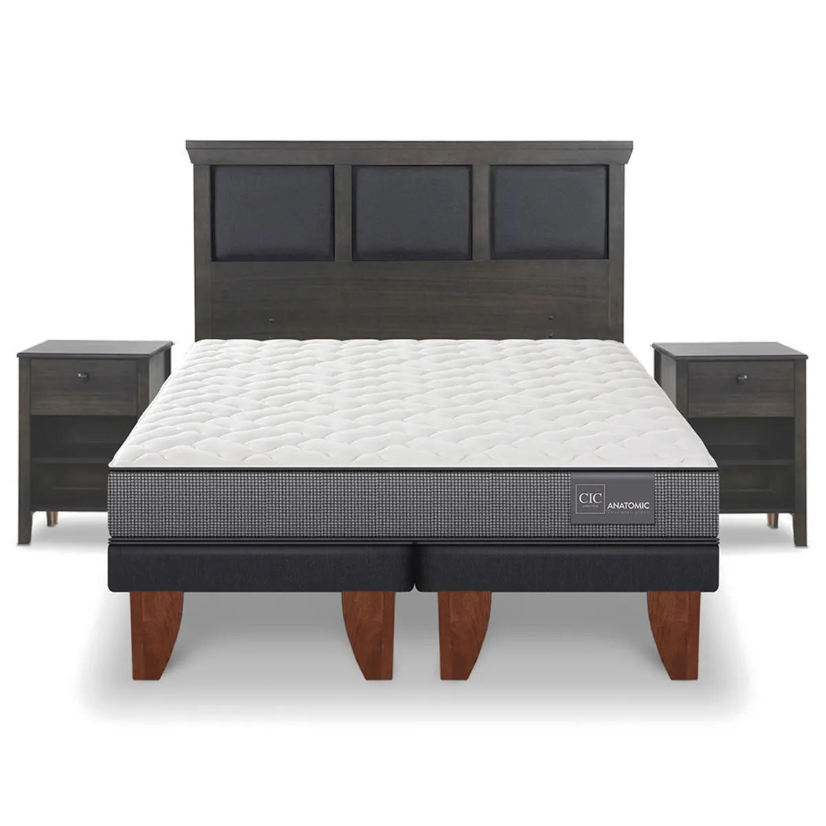 JUEGO DE DORMITORIO CIC CAMA EUROPEA TORINO ANATOMIC BD KING + SET GRIS - 1