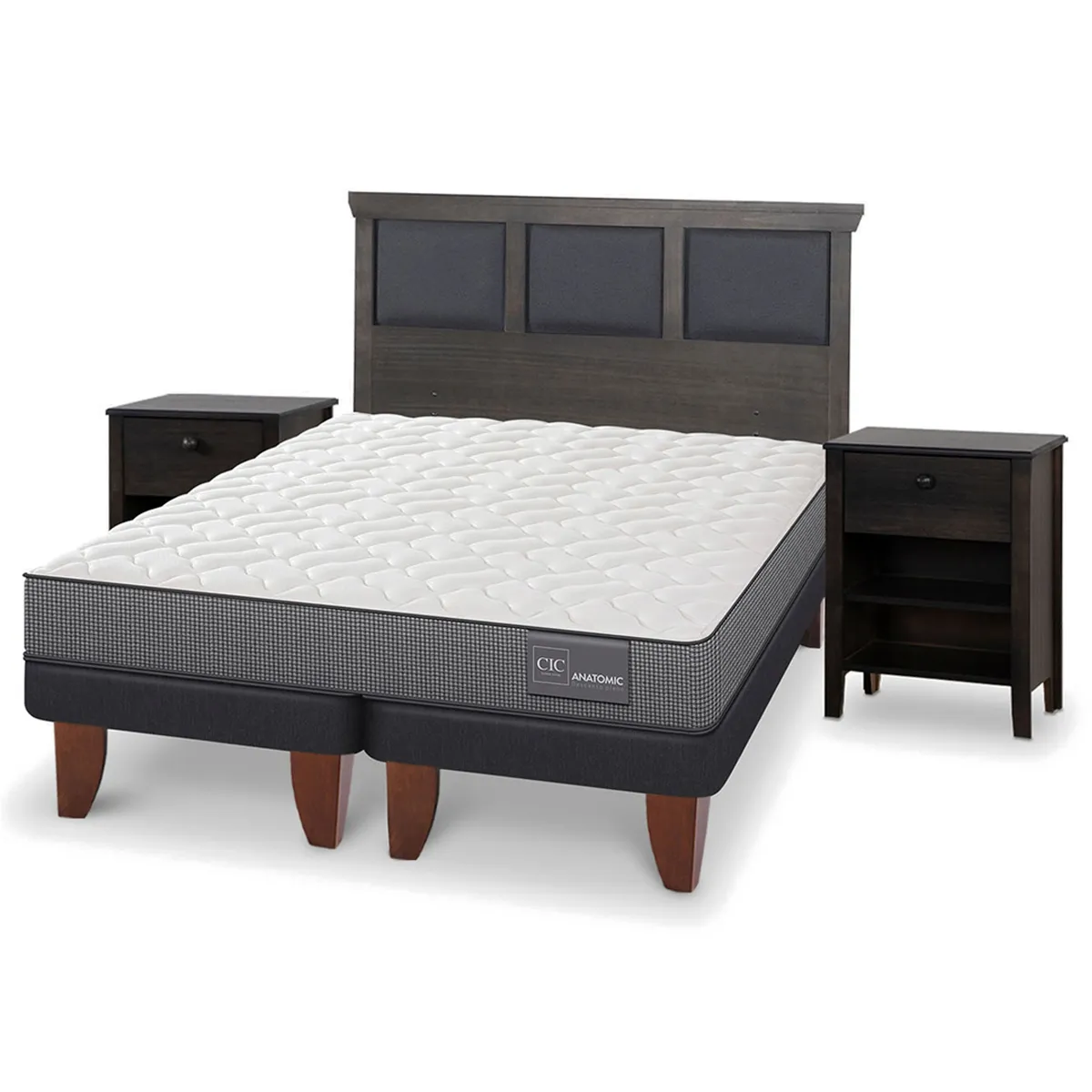 JUEGO DE DORMITORIO CIC CAMA EUROPEA TORINO ANATOMIC BD KING + SET GRIS - 2