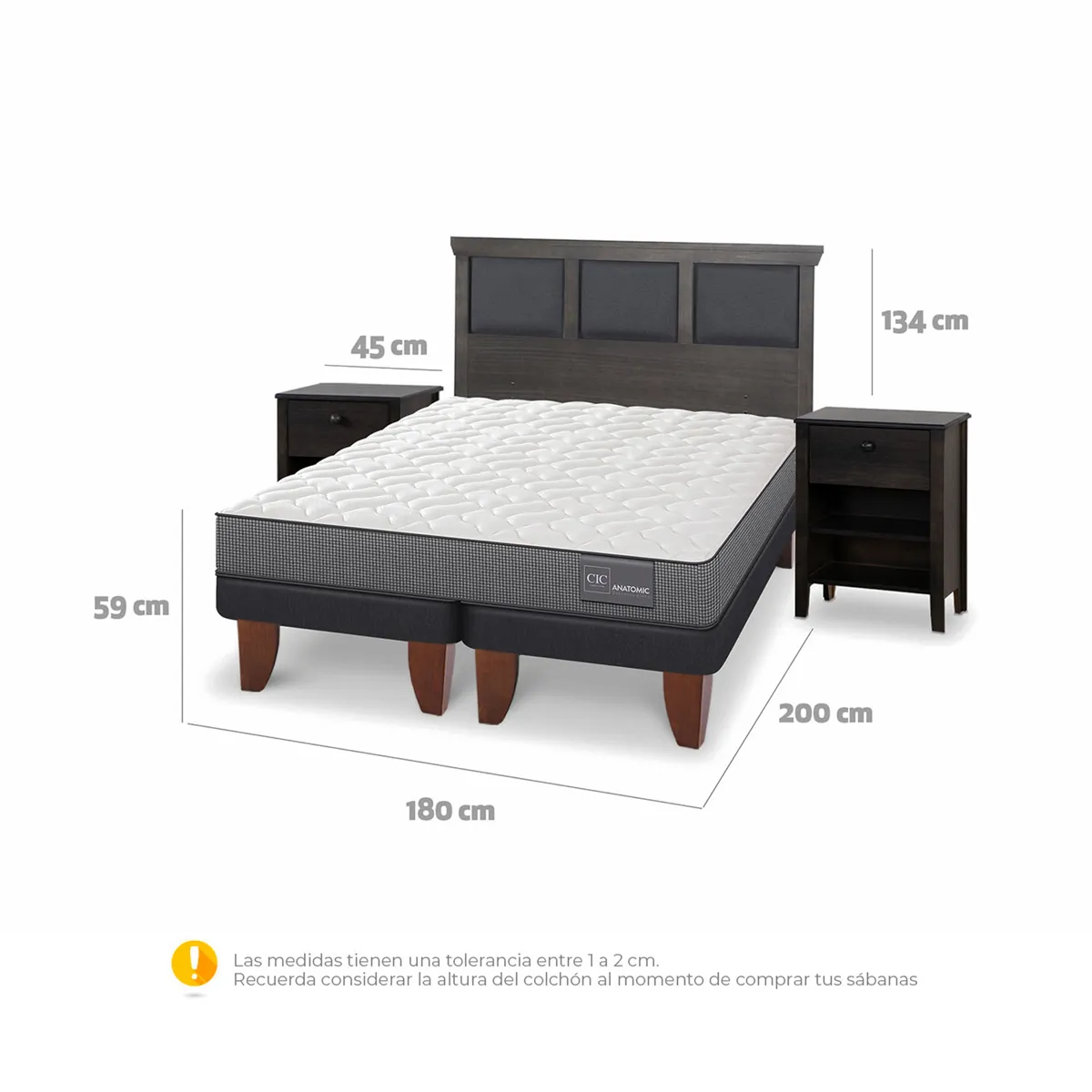 JUEGO DE DORMITORIO CIC CAMA EUROPEA TORINO ANATOMIC BD KING + SET GRIS - 3