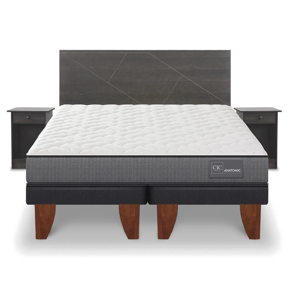 JUEGO DE DORMITORIO CIC CAMA EUROPEA VILLARRICA ANATOMIC BD KING + SET GRIS - 1