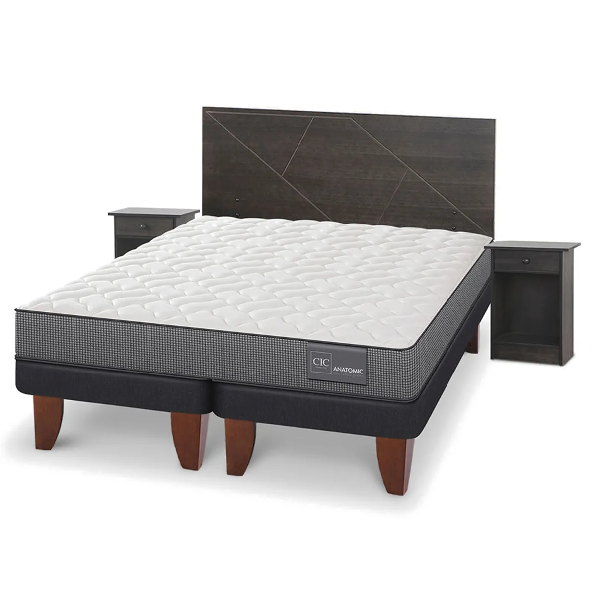 JUEGO DE DORMITORIO CIC CAMA EUROPEA VILLARRICA ANATOMIC BD KING + SET GRIS - 2