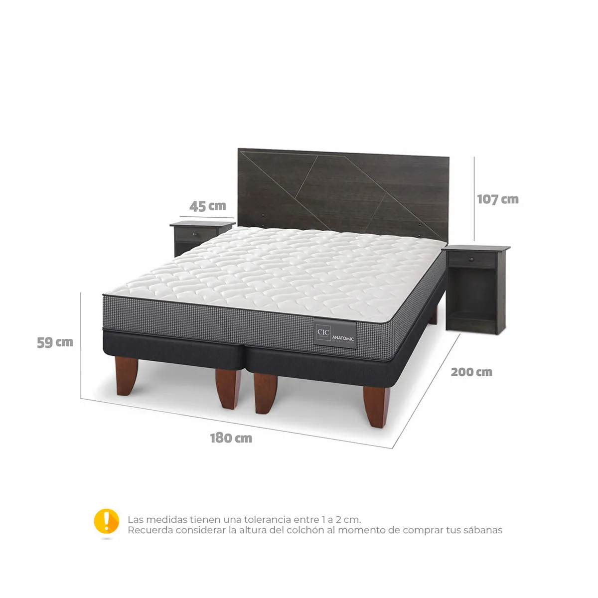 JUEGO DE DORMITORIO CIC CAMA EUROPEA VILLARRICA ANATOMIC BD KING + SET GRIS - 3