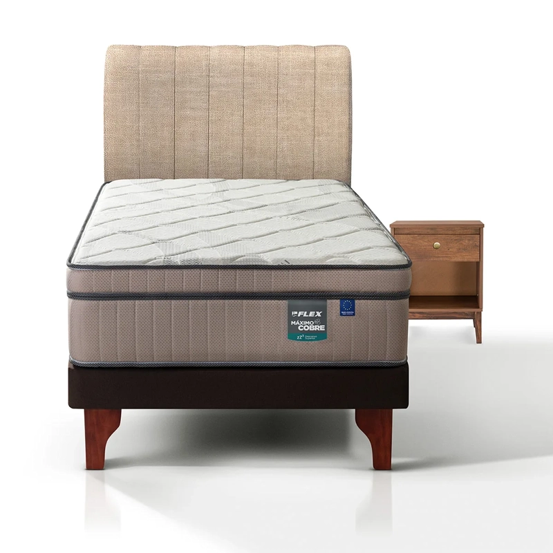 JUEGO DE DORMITORIO FLEX CAMA EUROPEA MÁXIMO COBRE 1.5 PLAZAS + RESPALDO TUBULAR BEIGE + VELADOR ATENAS - 2