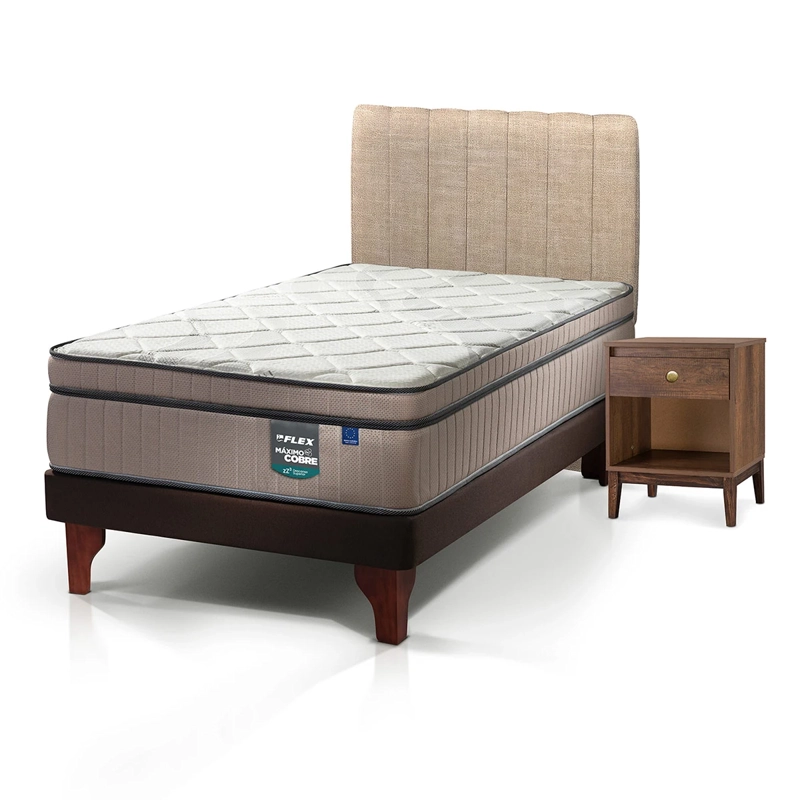 JUEGO DE DORMITORIO FLEX CAMA EUROPEA MÁXIMO COBRE 1.5 PLAZAS + RESPALDO TUBULAR BEIGE + VELADOR ATENAS - 3