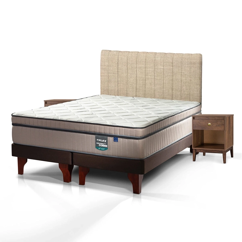 JUEGO DE DORMITORIO FLEX CAMA EUROPEA MÁXIMO COBRE KING + RESPALDO TUBULAR BEIGE + VELADOR ATENAS - 3