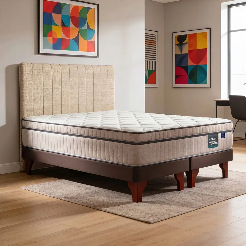 JUEGO DE DORMITORIO FLEX CAMA EUROPEA MÁXIMO COBRE KING + RESPALDO TUBULAR BEIGE - 1