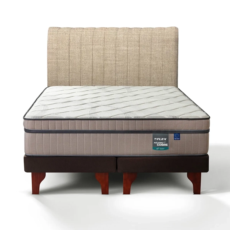 JUEGO DE DORMITORIO FLEX CAMA EUROPEA MÁXIMO COBRE KING + RESPALDO TUBULAR BEIGE - 2