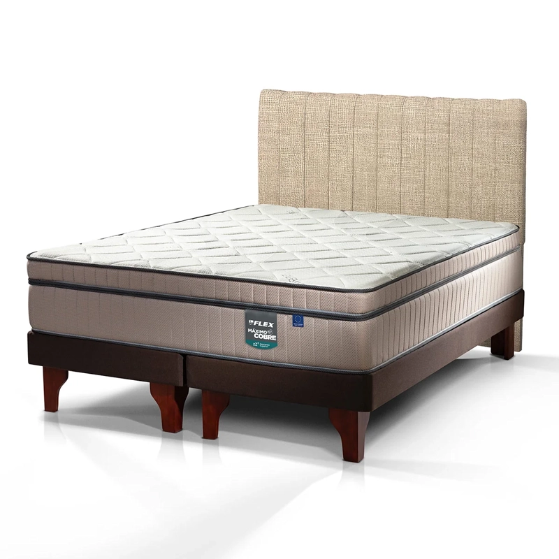 JUEGO DE DORMITORIO FLEX CAMA EUROPEA MÁXIMO COBRE KING + RESPALDO TUBULAR BEIGE - 3