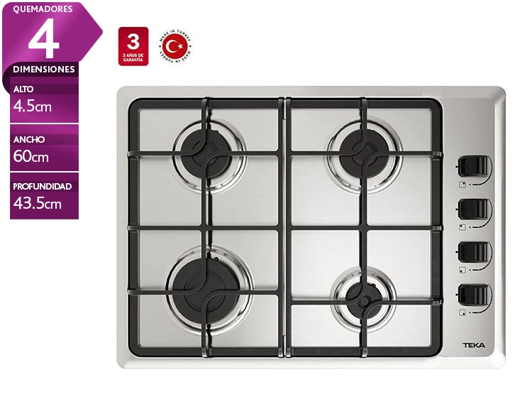 ENCIMERA GAS NATURAL TEKA 4 PLATOS HLX 540 NAT