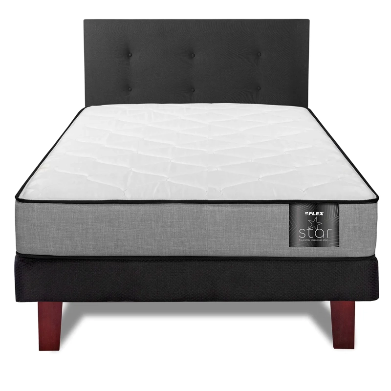 JUEGO DE DORMITORIO FLEX CAMA EUROPEA STAR 1.5 PLAZAS + RESPALDO ROYAL NEGRO - 1
