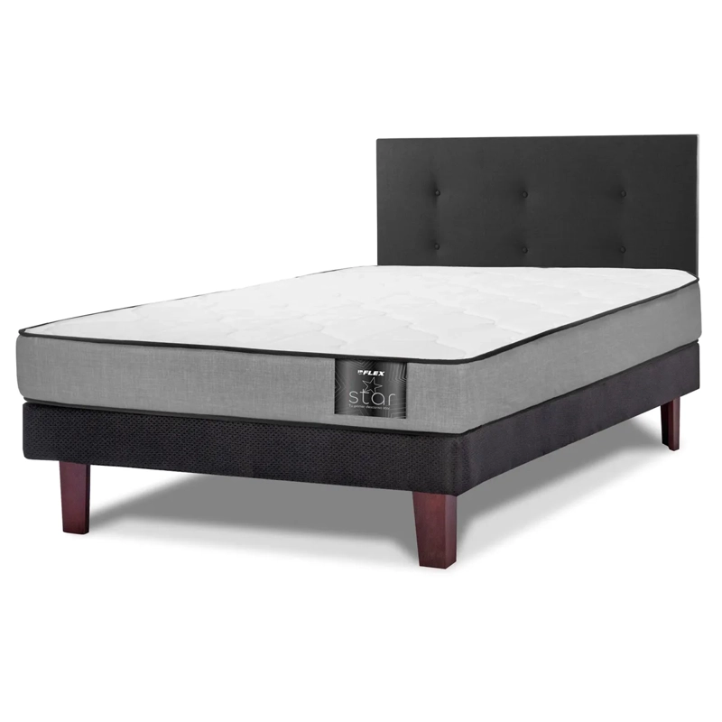 JUEGO DE DORMITORIO FLEX CAMA EUROPEA STAR 1.5 PLAZAS + RESPALDO ROYAL NEGRO - 2