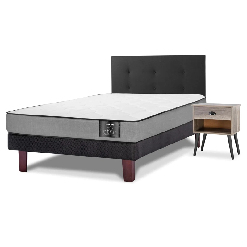 JUEGO DE DORMITORIO FLEX CAMA EUROPEA STAR 1.5 PLAZAS + RESPALDO ROYAL NEGRO + VELADOR ROCK - 2