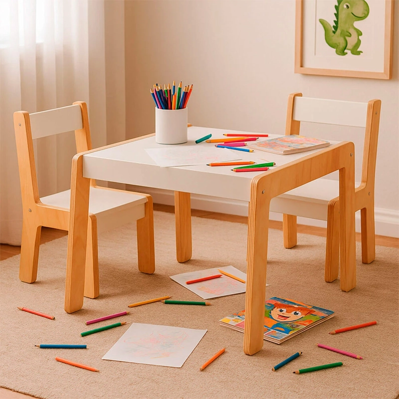 MESA INFANTIL CIC KIDS MADERA DE PINO BLANCO 63CM 63CM 2 SILLAS - 1